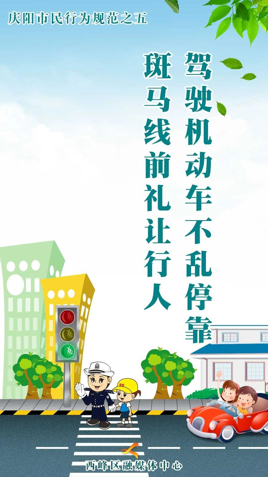 【海報】慶陽市民行為規(guī)范之五丨駕駛機(jī)動車不亂停靠 斑馬線前禮讓行人