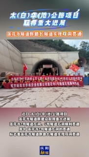 太(白)華(池)公路項(xiàng)目取得重大進(jìn)展，蓮花寺隧道群最長隧道實(shí)現(xiàn)雙洞貫通