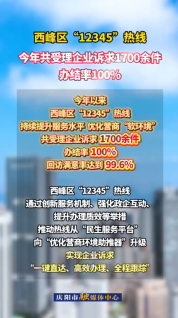 西峰區(qū)提升“12345”熱線服務(wù)水平，今年以來共受理企業(yè)訴求1700余件，辦結(jié)率100%