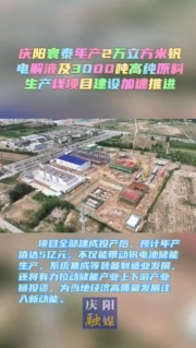 慶陽寰泰年產(chǎn)2萬立方米釩電解液及3000噸高純?cè)仙a(chǎn)線項(xiàng)目加速推進(jìn)