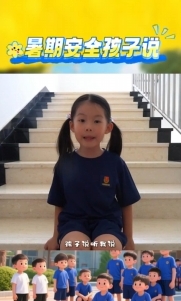 暑假安全孩子說：下雨天路滑，走路慢慢走！
